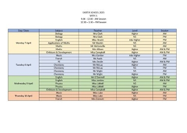 Week 1 timetable