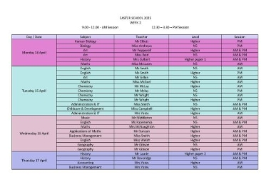 Week 2 timetable